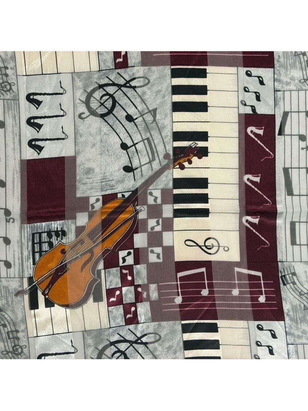 Vintage Orchestra Music Instrument Print Sheer Scarf Burgundy Gray
